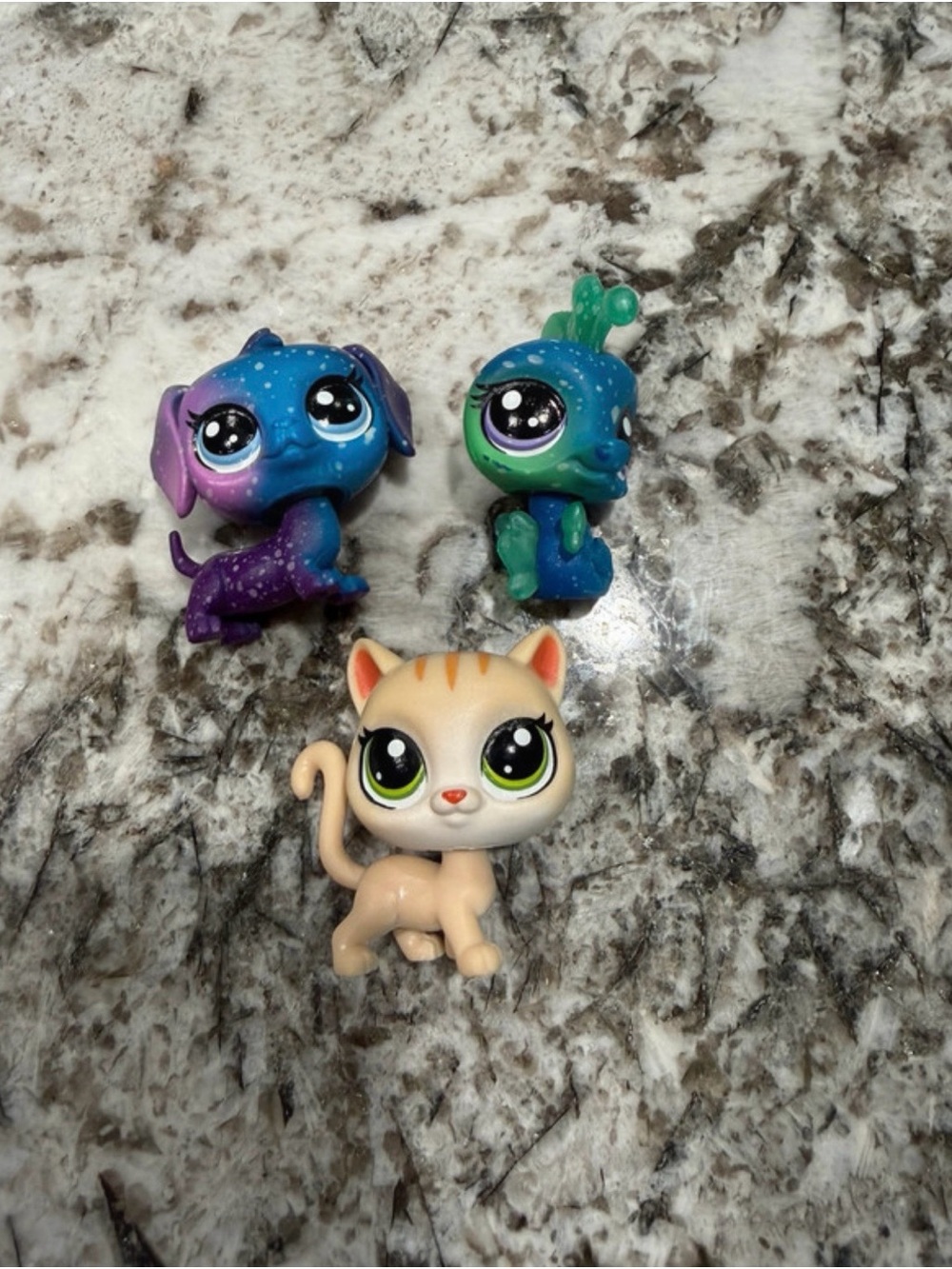 Littlest Pet Shop Blue, Purple & Cream Galaxy Cat Trio